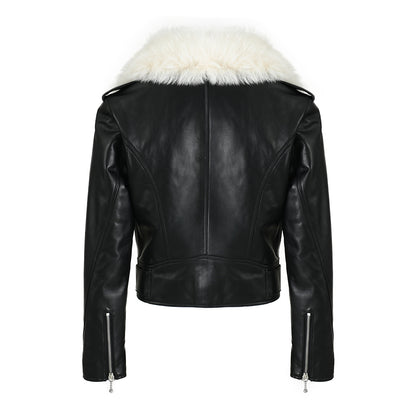 Sheepskin Leather Jacket With Fur And Belt Design