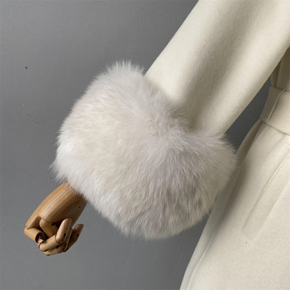 Windbreaker Style Elegant Silhouette Breathable Wool Cashmere Coat With Fur