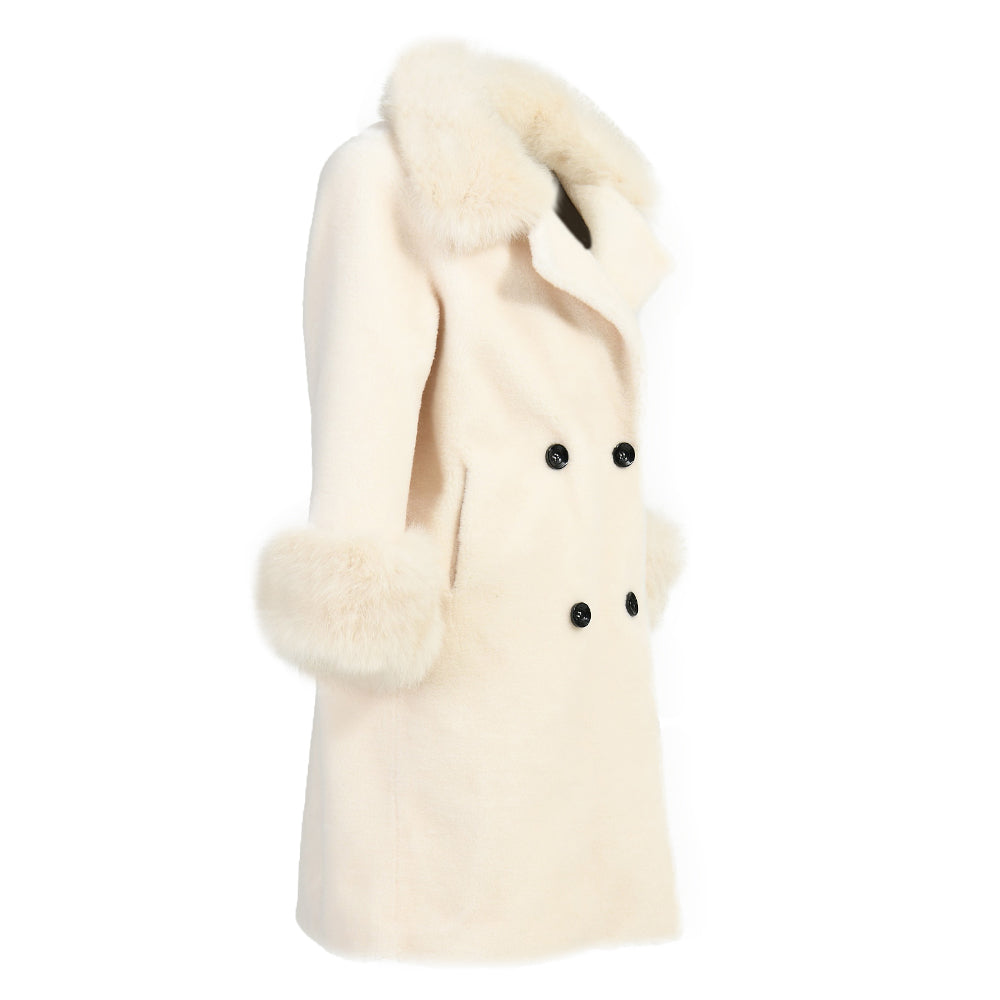 Warm Custom Long Sheep Teddy Coat With Real Fox Fur Collar And Cuffs Winter Women Warm Teddy Bear Coat