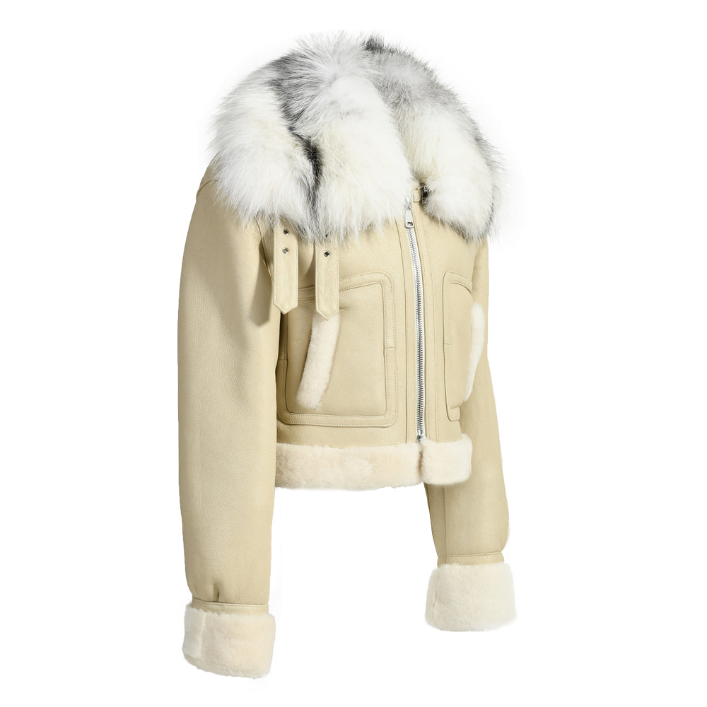 Winter Warm Thick Shearling Coat With Removable Real Luxury Fur Collar Women Genuine Shearling Jacket Coat