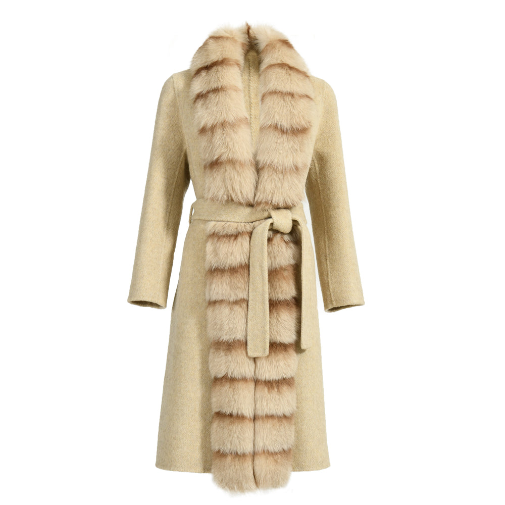 Double-faced Cashmere Coat With Long Real Fox Fur Collar