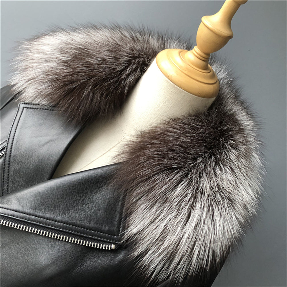 Jaxmonoy Leather Jacket With Silver Fox Fur