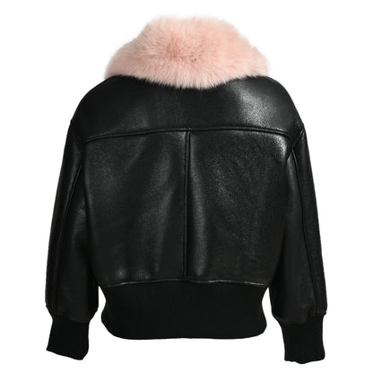 Genuine Leather Shearling Jacket With Fur Collar Winter Shearling coat