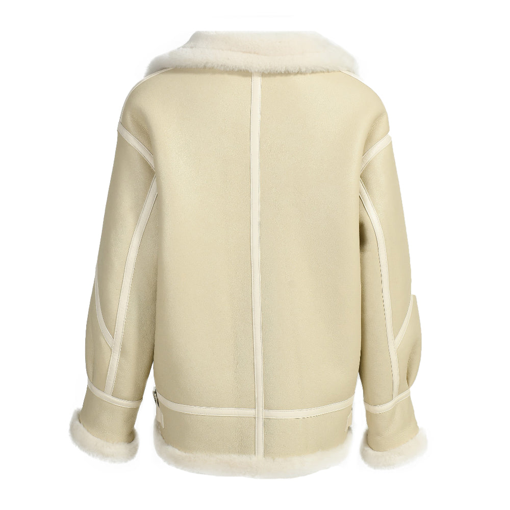 Turn-down V-neck Warm Thick Shearling Jacket With Fur Winter Women Genuine Shearling Coat