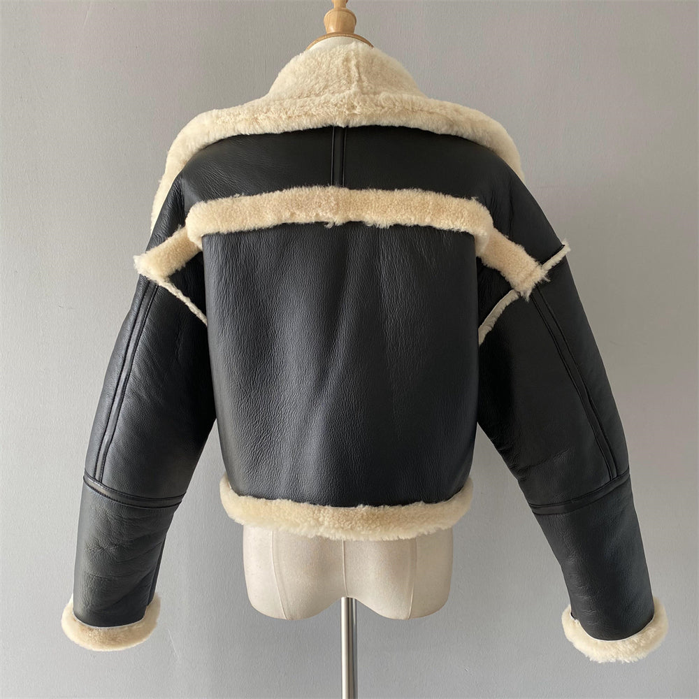 Turn-down Collar Genuine Shearling Jacket With Sheep Fur Popular Winter Real Shearling Sheepskin Coat Women