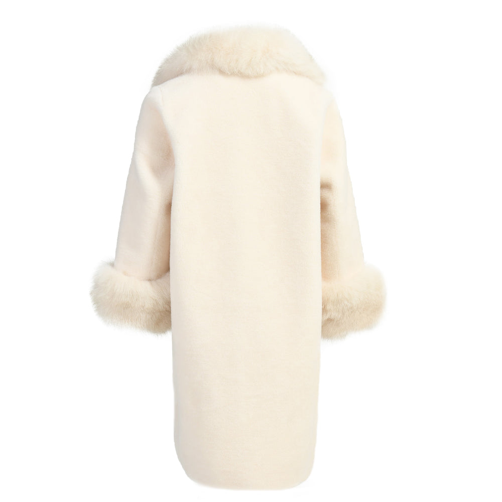 Warm Custom Long Sheep Teddy Coat With Real Fox Fur Collar And Cuffs Winter Women Warm Teddy Bear Coat