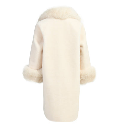 Warm Custom Long Sheep Teddy Coat With Real Fox Fur Collar And Cuffs Winter Women Warm Teddy Bear Coat