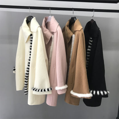 Jaxmonoy Fashion Women Cashmere Coat With White Button