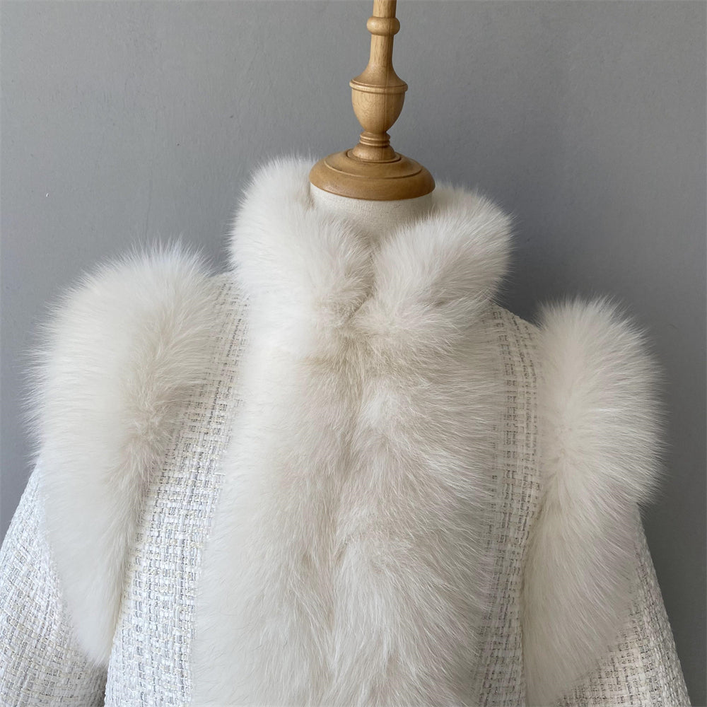 High Quality Double-sided Cashmere Coat With Real Fox Fur Trim