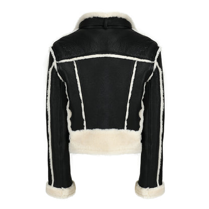 Turn-down Collar Belt Design Genuine Shearling Jacket With Sheep Fur Lining Winter Women Real Shearling Jacket