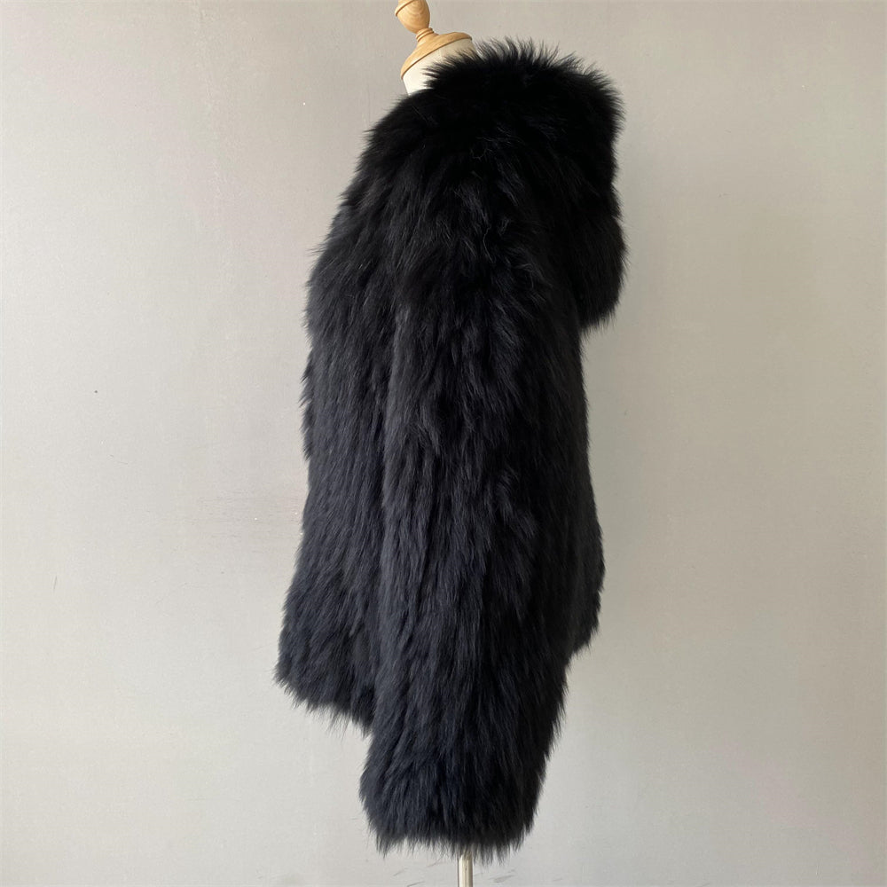 Ladies Regular Length Real Fox Fur Coat With Hood Design Winter Women Custom Fox Fur Coat