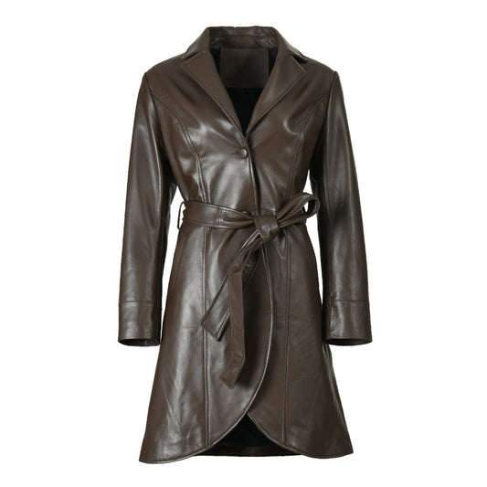 Custom Color Real Sheepskin Leather Coat With Belt 2023