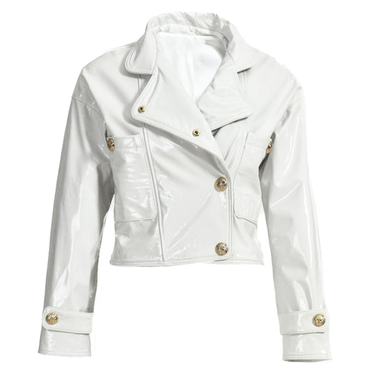 Spring Popular Custom Color Cropped Genuine Leather Jacket V-neck Collar Wholesale Fashion Women White Leather Jackets