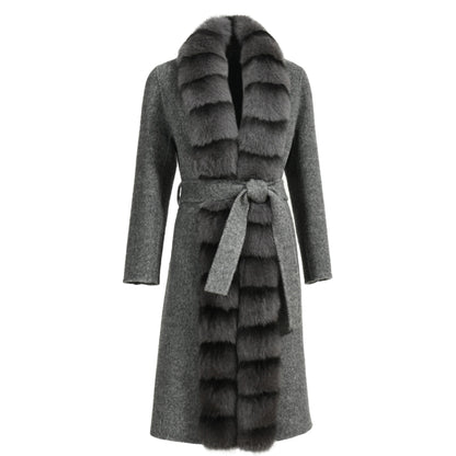 Double-faced Cashmere Coat With Long Real Fox Fur Collar