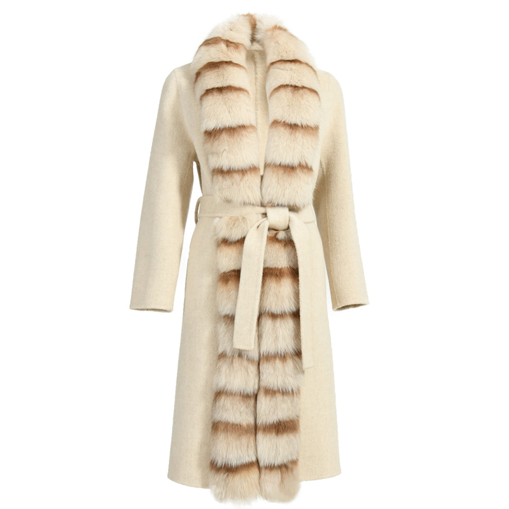 Double-faced Cashmere Coat With Long Real Fox Fur Collar