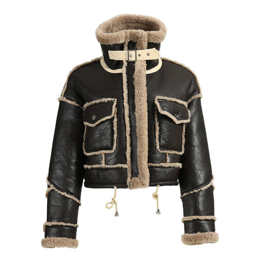 Genuine Shearling Jacket With Real Lamb Fur Lining Winter Womens