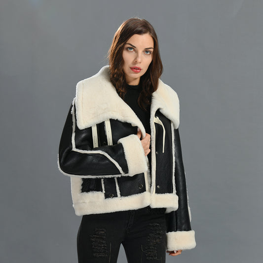 Real Shearling Coat With Fur Lining Custom Color Wholesale Winter Womens Genuine Shearling Fur Jacket