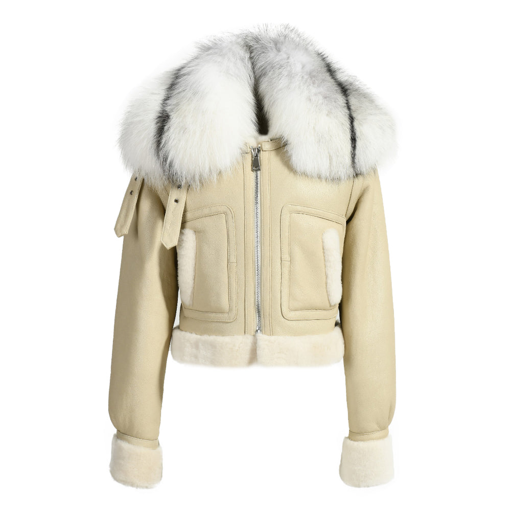 Winter Warm Thick Shearling Coat With Removable Real Luxury Fur Collar Women Genuine Shearling Jacket Coat