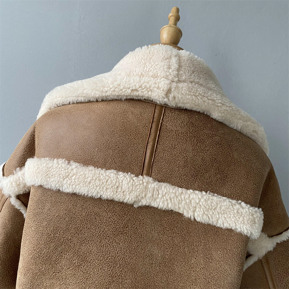 Turn-down Collar Genuine Shearling Jacket With Sheep Fur Popular Winter Real Shearling Sheepskin Coat Women