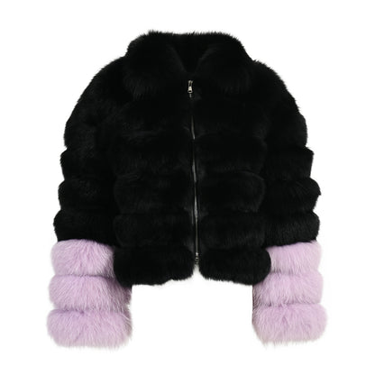 Regular Length Fluffy Fox Fur Coar With Zipper Design Fashion Ladies 100% Real Fox Fur Coats