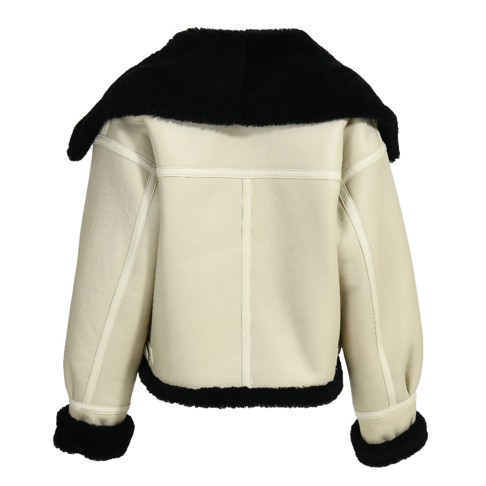 Zipper And Belt Design Genuine Shearling Jacket With Lamb Fur Wholesale Winter Women Shearling Coat