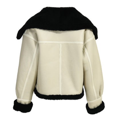 Zipper And Belt Design Genuine Shearling Jacket With Lamb Fur Wholesale Winter Women Shearling Coat