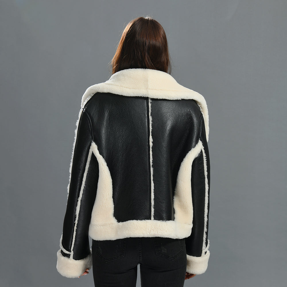 Real Shearling Coat With Fur Lining Custom Color Wholesale Winter Womens Genuine Shearling Fur Jacket