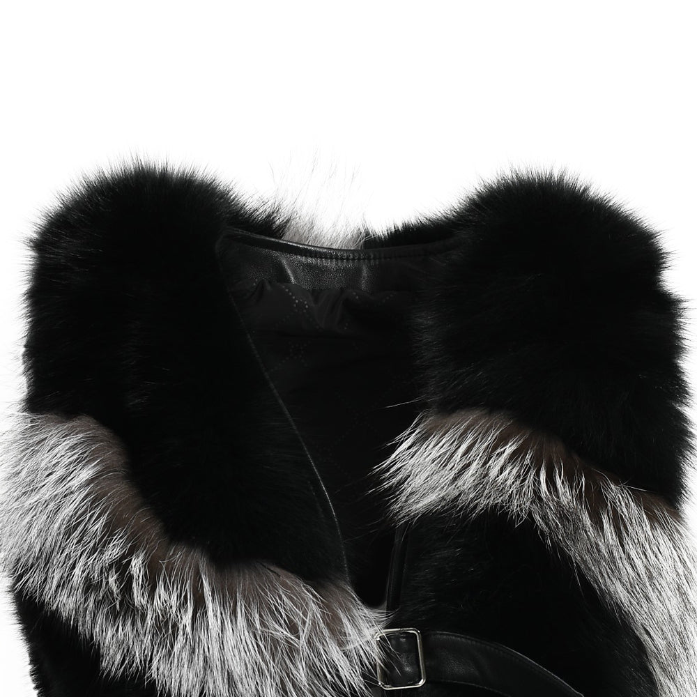 Ladies Custom Mixed Color Real Fox Fur Gilet With Genuine Leather Belt Winter Women Fashion Top Fur Vest