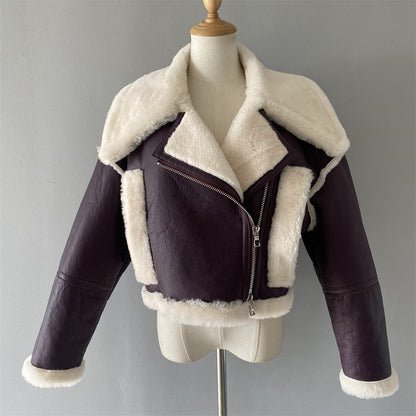 Turn-down Collar Genuine Shearling Jacket With Sheep Fur Popular Winter Real Shearling Sheepskin Coat Women