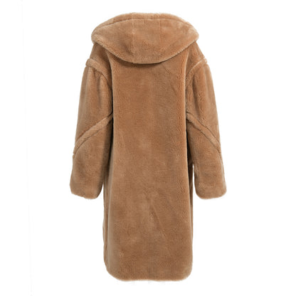 Warm Thick Sheep Fur Jacket Custom Hood Design Winter Fashion Women Shearling Sheep Fur Coat