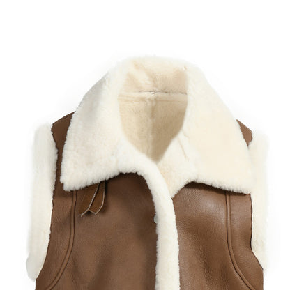 Winter Warm Regular Length Custom Shearling Gilet With Sheep Fur Fashion Women Genuine Shearling Vest