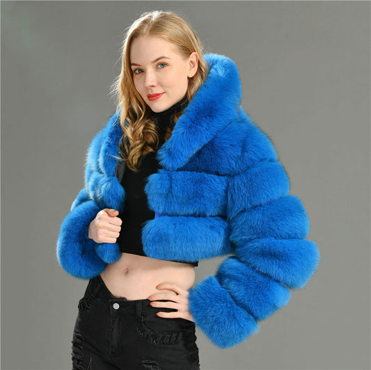 Jaxmonoy Hot Sale Wholesale Crop Style Winter Overcoat For Ladies Plus Size Real Fox Fur Coat