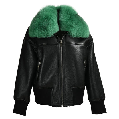 Genuine Leather Shearling Jacket With Fur Collar Winter Shearling coat