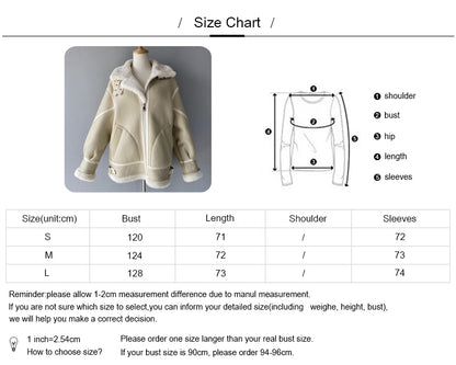 Turn-down V-neck Warm Thick Shearling Jacket With Fur Winter Women Genuine Shearling Coat