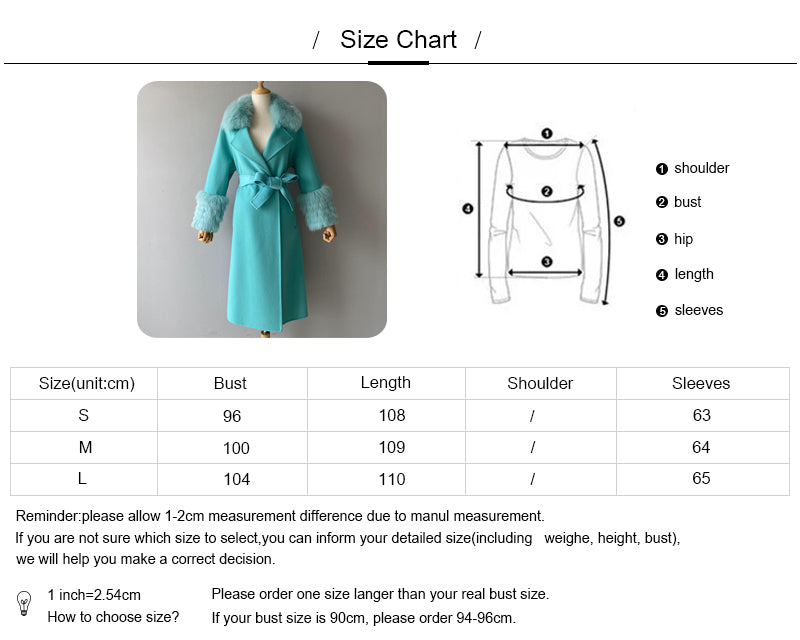 Colorful Long Cashmere Coat With Real Fox Fur Winter Fashion Trench Coat