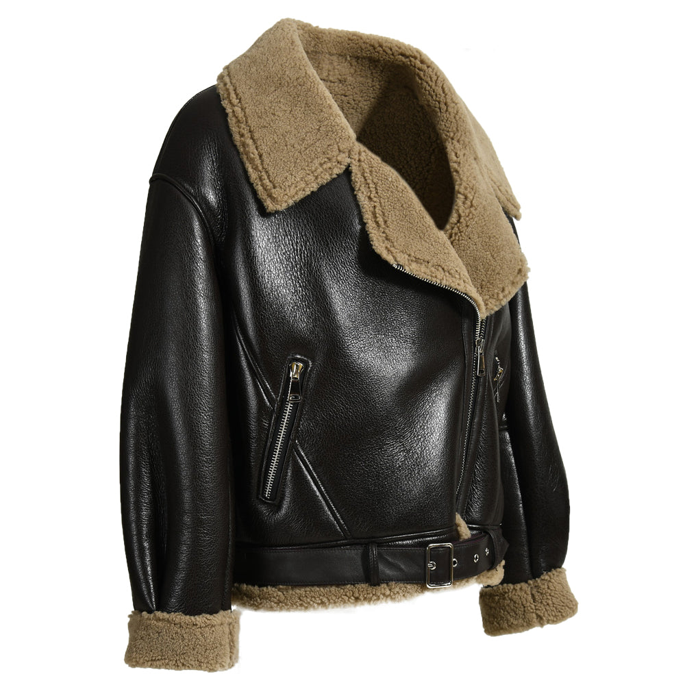 Winter Fashion Style Regular Length Shearling Jacket With FurTurn-down Collar Genuine Leather Shearling Jacket Women