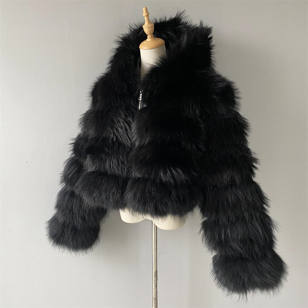 Thick Waerm Hooded Fluffy Real Fox Fur Jacket Zipper Design Custom Color Women Wholesale Winter Real Fur Coat