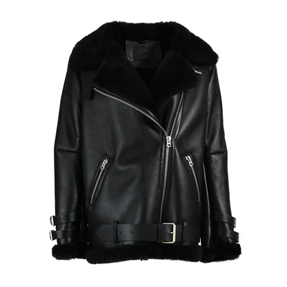 Regular Length Real Leather Jacket With Belt Design Custom Genuine Sheep Shearling Jacket Women