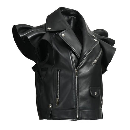 Leather Gilet Metal Zipper Design Custom Color Women Genuine Sheepskin Leather Vest Jacket