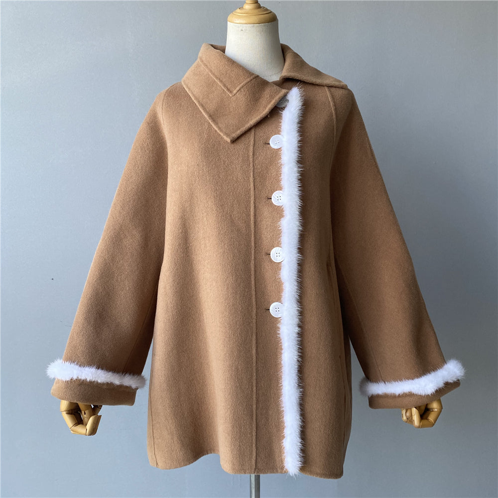 Jaxmonoy Fashion Women Cashmere Coat With White Button