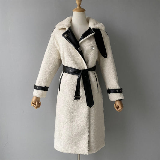 Genuine Shearling Coat With Belt Design Wholesale Custom Sheepskin Coat