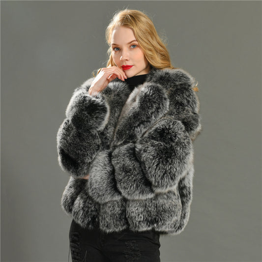 Jaxmonoy Fashion Wholesale Genuine Fox Fur Coat Women Winter Outwear Real Fox Fur Coat