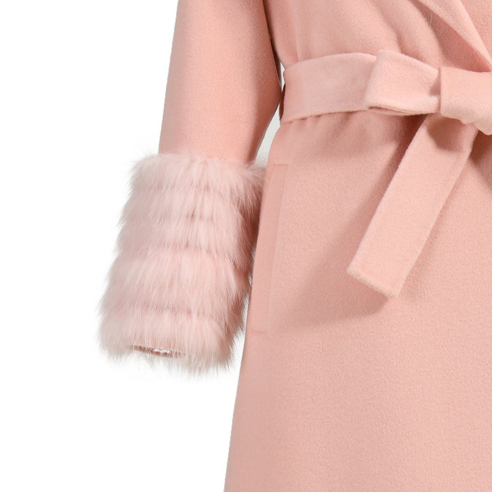 Colorful Long Cashmere Coat With Real Fox Fur Winter Fashion Trench Coat