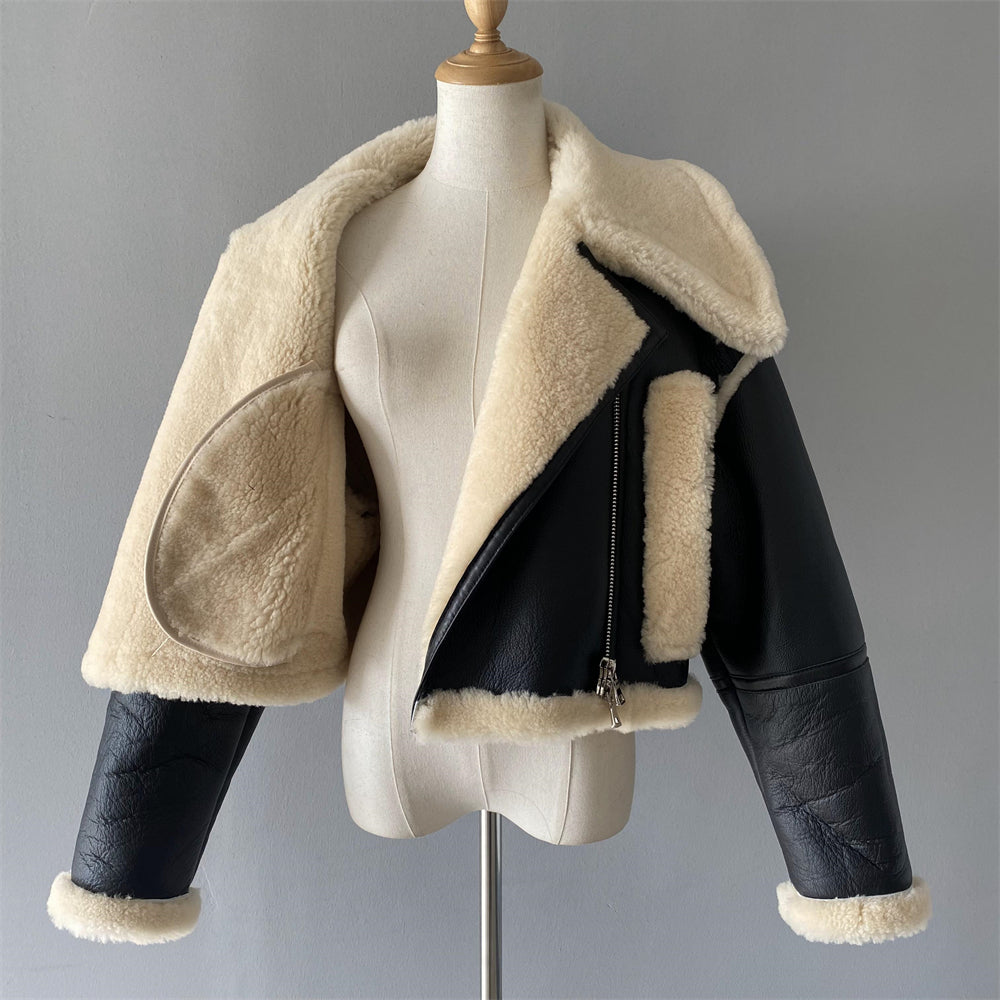 Turn-down Collar Genuine Shearling Jacket With Sheep Fur Popular Winter Real Shearling Sheepskin Coat Women