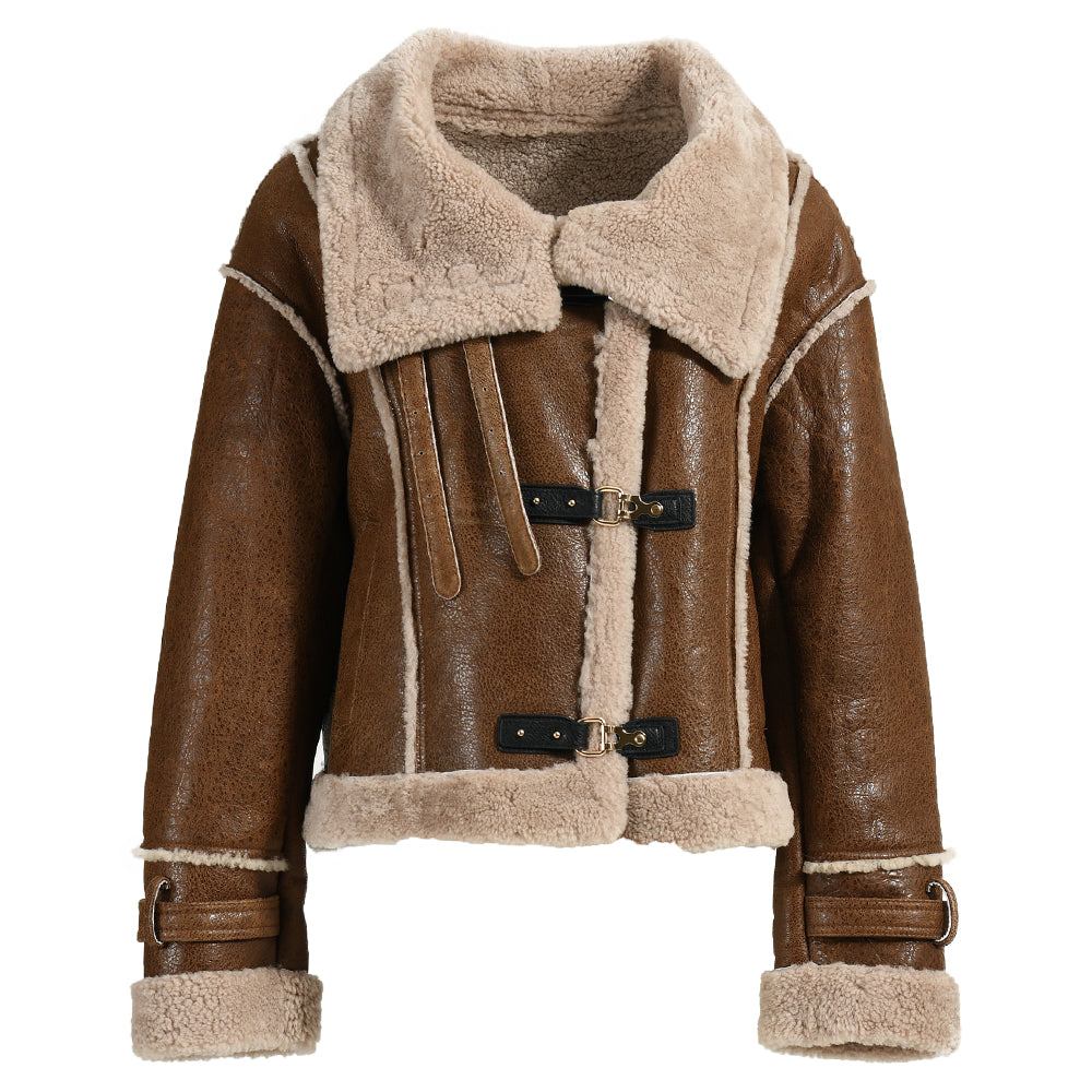 Warm Thick Regular Length Shearling Coat With Real Fur Wholesale Genuine Shealring Jacket Women Winter