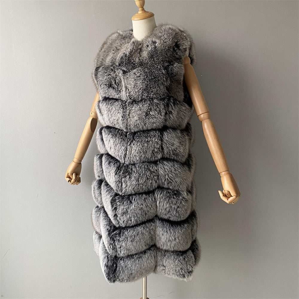 Thick Warm Custom Color Ladies Real Fluffy Fox Fur Vest Gilet Wholesale Winter Women Fur Vest 2022 Long