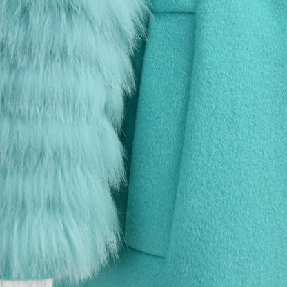 Colorful Long Cashmere Coat With Real Fox Fur Winter Fashion Trench Coat