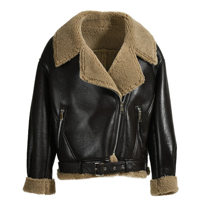 Winter Fashion Style Regular Length Shearling Jacket With FurTurn-down Collar Genuine Leather Shearling Jacket Women