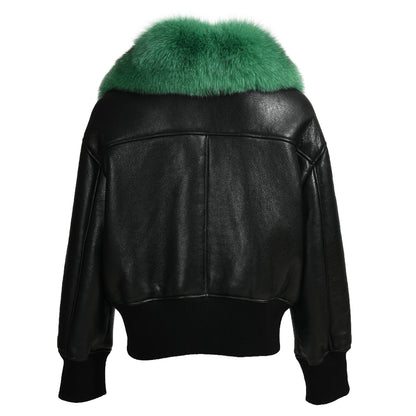 Genuine Leather Shearling Jacket With Fur Collar Winter Shearling coat