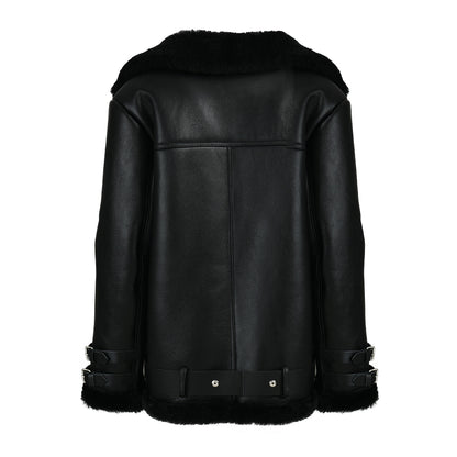 Regular Length Real Leather Jacket With Belt Design Custom Genuine Sheep Shearling Jacket Women